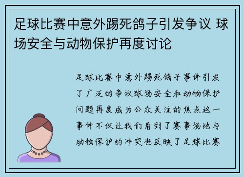 足球比赛中意外踢死鸽子引发争议 球场安全与动物保护再度讨论